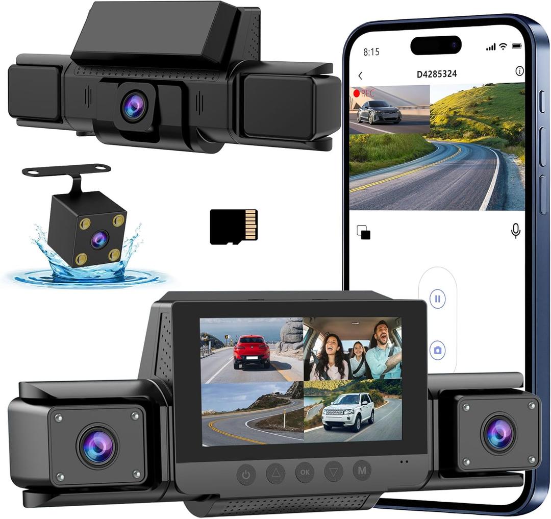 4-Channel 360 Dash cam Front and Rear FHD 1080P 180 Rotating Side-View Camera APP Control reversing Display Collision Detection Parking Monitoring Loop Recording | Suitable for sedans and SUVs
