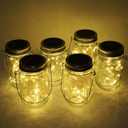 Solar Mason Jar Lights, 6 Pack 10 LED Jar Lid String Lights with 6 Hangers(No Jars), Waterproof Fairy Firefly Light for Garden, Patio, Outdoor, Yard, Lawn Decor(Warm White)