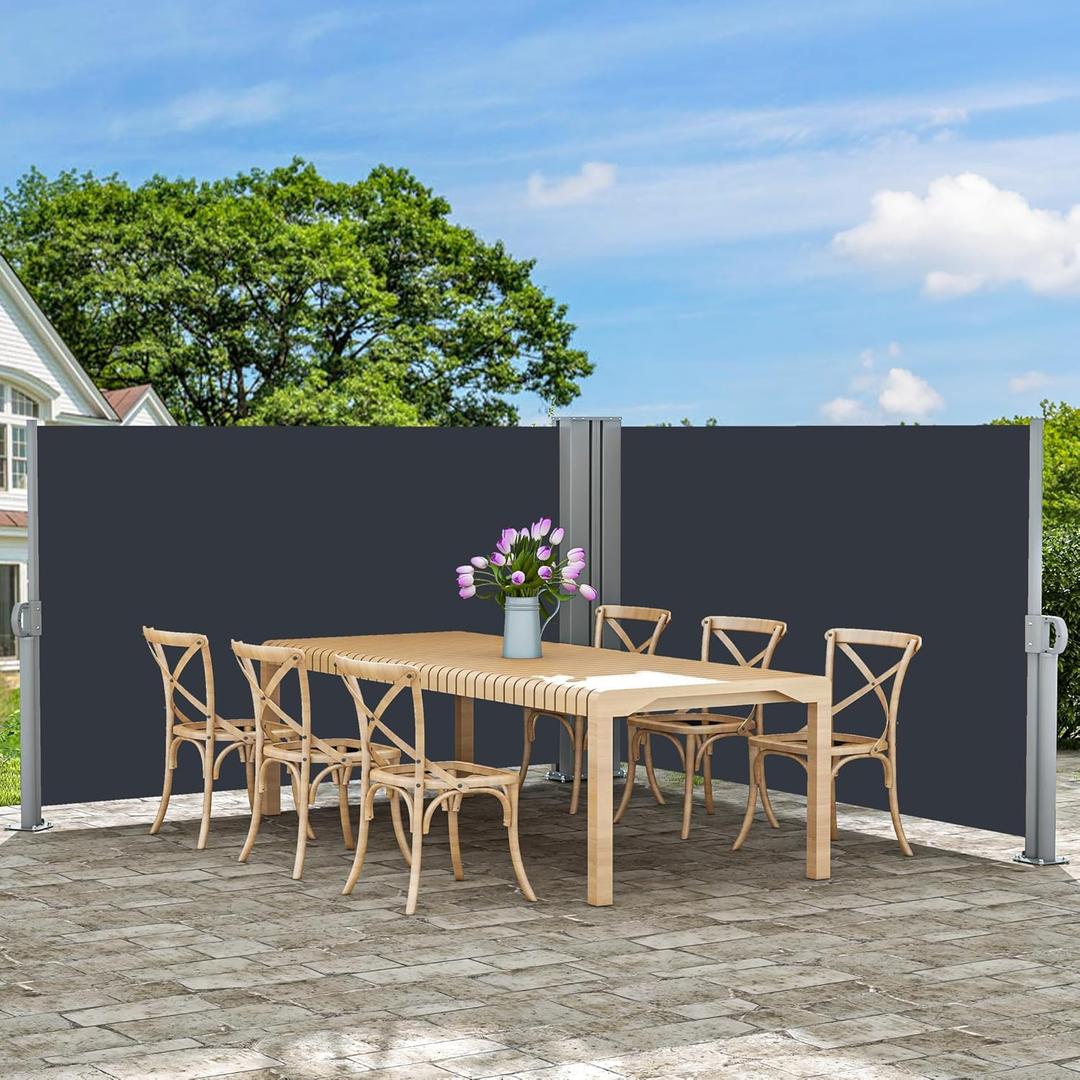 DWVO 236''X 71'' Double Side Retractable Awning - Privacy Screen Fence, UV-Resistant Waterproof for Garden, Backyard, Patio, Pools, Balcony, Gray