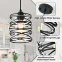 1-Pack Pendant Light Fixtures 6.3Inch Black Spiral Kitchen Island Light Modern Metal Cage Handblown Seeded Glass Ceiling Hanging Light Adjustable Cord for Dining Room Foyer Hallway, E26