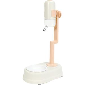 Pet Standing Water Dispenser Cat Dog Standing Ceramic Bowl Automatically Feeding Water Height Adjustable Detachable Pole (White-Pink, Large)
