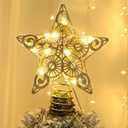 Juegoal Star Tree Topper with 20 LED Lights, Metal Golden Lighted Treetop Ornaments, Battery Powered Light Up Christmas Tree Decorations, 6.5 x 6.5 Inches