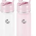 2 Pack Kids Water Bottle,14 Oz Stainless Steel Water Bottle with Straws, Leak-Proof, BPA-Free, Insulated Water Bottles for School Boys & Girls|Pink + White
