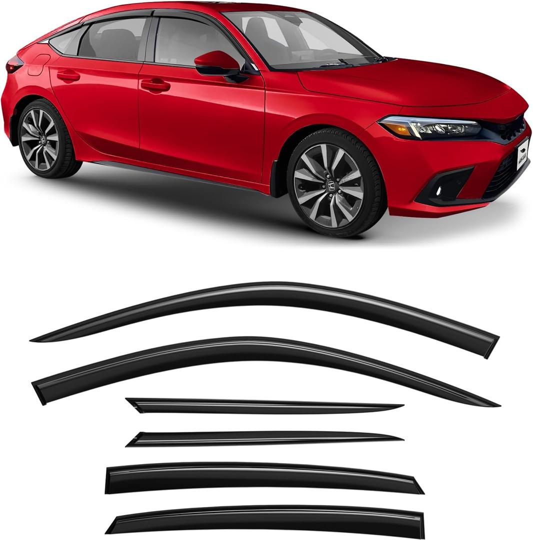 Voron Glass Tape-on Extra Durable Rain Guards for Honda Civic 2022-2025 Hatchback, Window Deflectors, Vent Window Visors, 6 Pieces - 100502