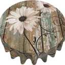 Giwawa Rustic Daisy Tablecloth Round 60 Inch Vintage Sunflowers on Wooden Board Circular Table Cover Shabby Chic Flower Barnwood Table Cloth Washable for Dining Kitchen Parties Cabin Farmhouse Decor