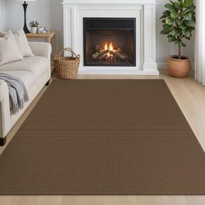 IOHOUZE Washable Area Rug 5x7 Non Slip Rubber Backed Rugs for Living Room, Dining Room Rugs Bedroom Rug, Woven Indoor Floor Carpet for Living Room Nursery Office, Brown