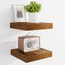 Marsmiles 6.7" Floating Shelves for Wall, Wooden Shelves with Invisible Brackets Set of 2, Rustic Farmhouse Wall Mounted Shelf for Kitchen Bathroom Living Room Study, Rustic Brown