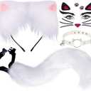 CHARMFORGE Christmas Reindeer Antlers Headband, Fluffy Tail, Face Stickers Cosplay Animal Dress Up