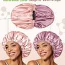 10 x BONNET QUEEN Silk Bonnet for Sleeping Hyaluronic Acid Satin Bonnet, Double Layer Hair Wrap for Curly Hair Women Sleep Cap (Cream Pink & Rose Gold)