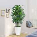 6FT Artificial Dracaena Tree - High-Density Foliage Fake Plant with White Tall Planter - Faux Yucca Floor Plant for Home Office Decor Indoor