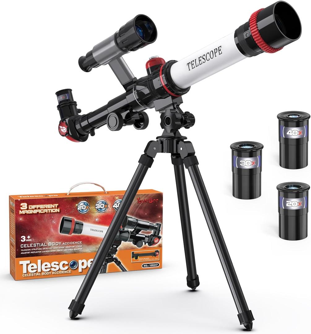 ToyerBee Kids Telescope, Space Toys with 3 Eyepieces & Compass, Portable Science Kits for Kids as Astronomy Gifts, Great Educational Telescope and Stem Toys to See Moon, Buildings and Animals