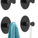 STWWO Adhesive Hooks for Walls No Damage 4 PCS, Heavy Duty Aluminum Strong Adhesive Towel Hooks for Bathrooms for Inside Shower for Hanging Loofah, Clothes, Robes (Black)