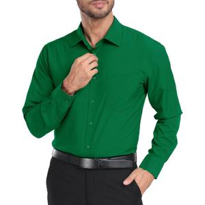 ZITY Men's Dress Shirts Solid Long Sleeve Business Casual Button Down Shirts (Green, XXXL)