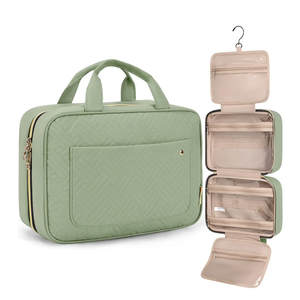 BAGSMART Toiletry Bag Travel Bag with Hanging Hook, Water-resistant Makeup Cosmetic Bag Travel Organizer for Accessories, Shampoo, Full-size Container, Toiletries (Green, Medium)