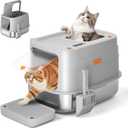 Extra-Large Stainless Steel Cat Litter Box with Lid, Dual Entry Design (Front & Top), Leak-Proof & Odor-Free, Easy to Clean Metal Kitty Litter Pan with Scoop & Filter Pedal