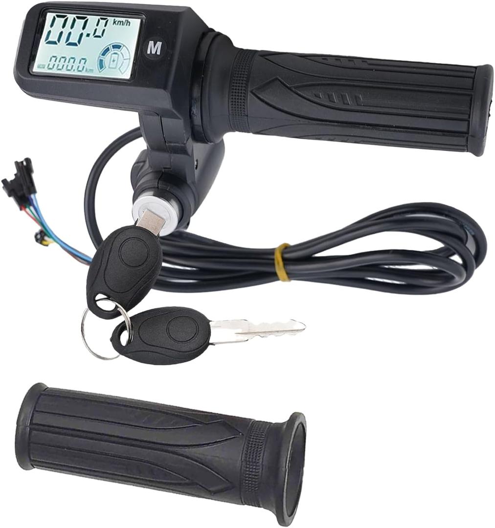 Full Twist Throttle, 8 Pin EBike Throttle 36V/48/60V Universal with 3 Speed Adjustment, LCD Speed Display, Key Switch, Electric Scooter Twist Grip for E-Bike, Motorcycle, One Size