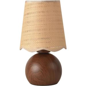 Minimalist Rattan Table Lamp, 11' Height, Woven Lampshade & Walnut-Style E26 Socket Metal Base, Bedside Nightstand Desk Light, Boho Modern Decor for Bedroom Livingroom (Bulb Not Included)