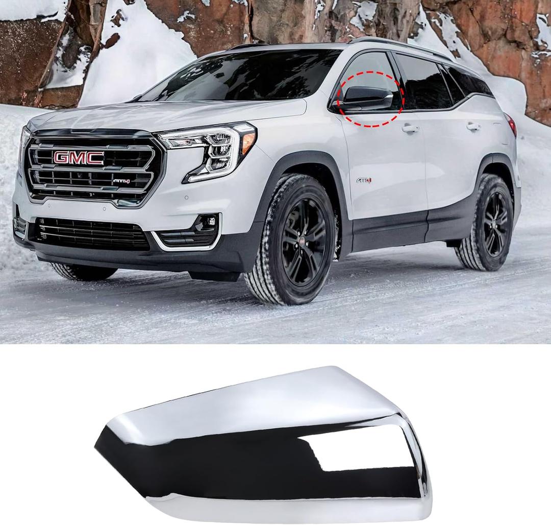 Right Passenger Side Exterior Mirror Cap Cover Rearview Mirror Cover Trim Fit for 2018 2019 2020 2021 2022 2023 Chevrolet Equinox & GMC Terrain Replace 23406416, Chrome 