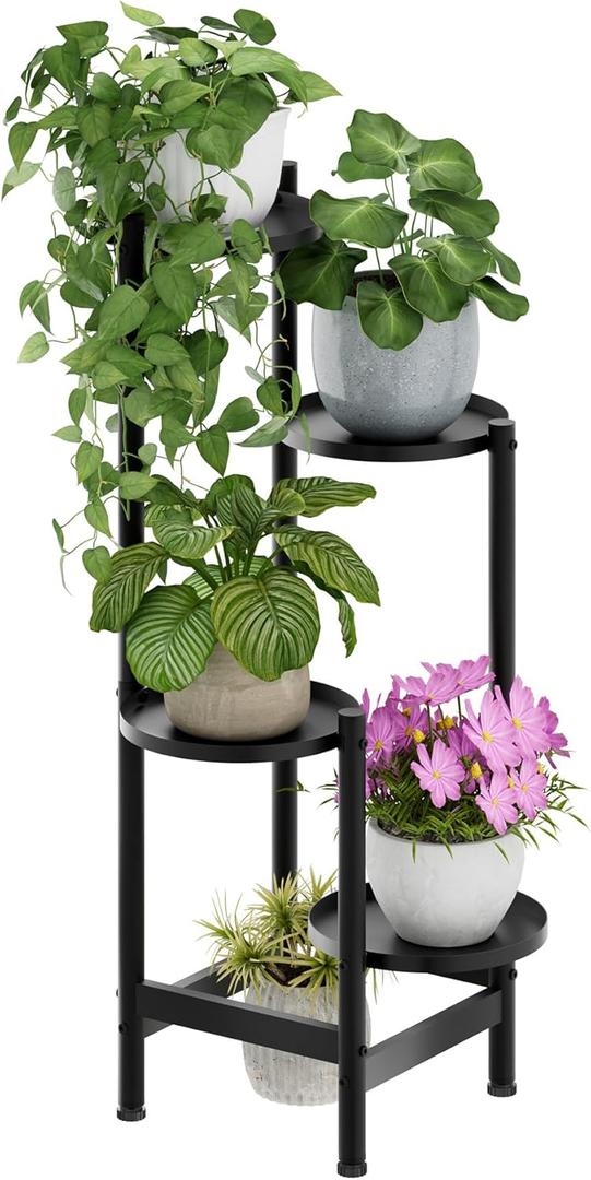 viewcare 4-Tier Plant Stand, Heavy Duty Metal Planter Rack -Indoor/Outdoor Shelves - Display Multiple Flower Pots, Iron Plant Organizer for Living Room, Patio & Garden (Black)