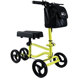 Knee Scooter, Economical Foldable Steerable Knee Walker, for Adults Foot Surgery, Injured Ankle Recovery Scooter, (Yellow-Standard Version)
