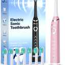 Bymore Electric Toothbrush for Adults,Travel SonicToothbrush with 8 Replacement Heads, Ultra Clean RechargeableToothbrush Portable Electric Toothbrush-Pink (1 Count (Pack of 1))