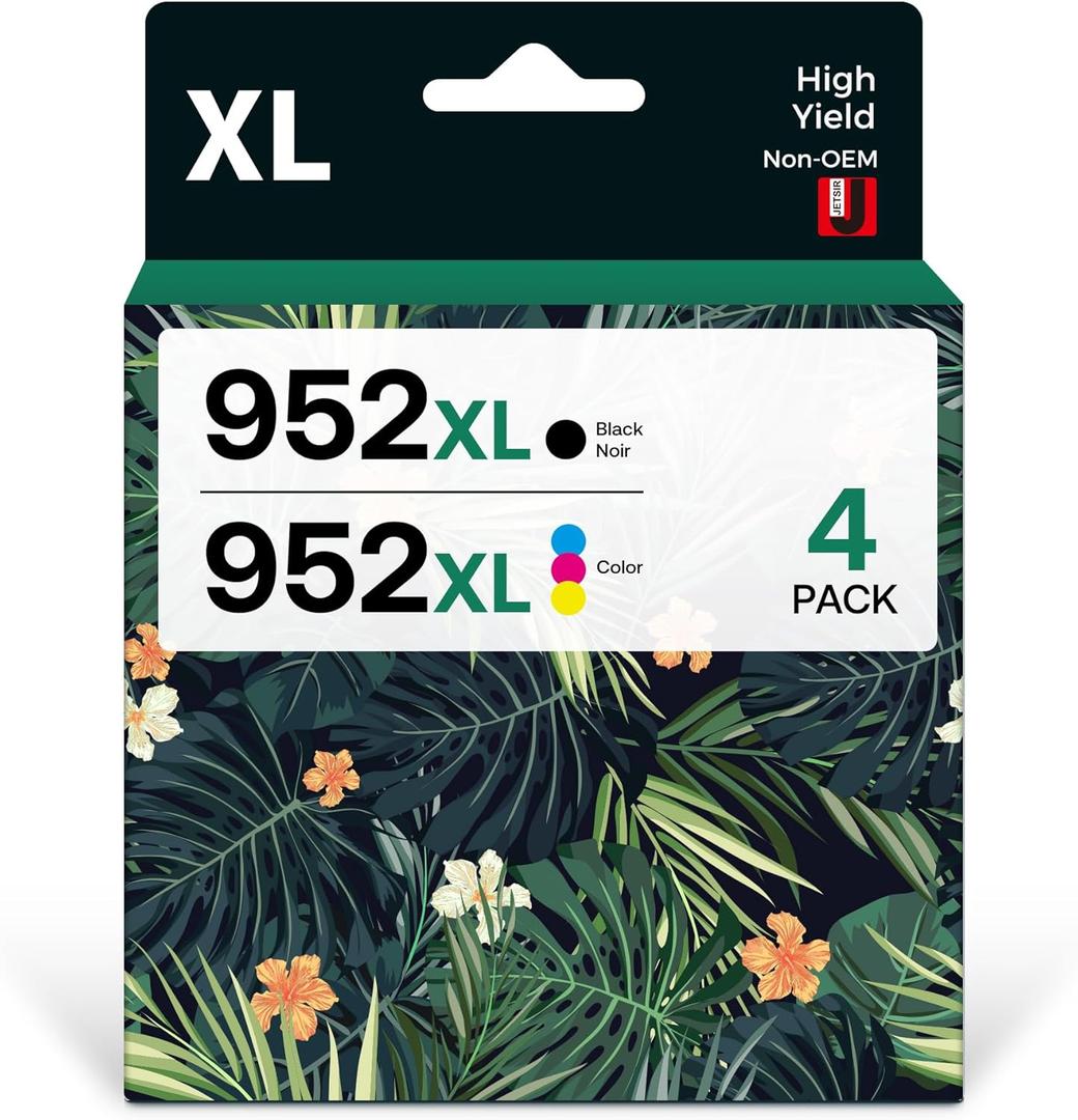 Compatible Ink Cartridges Replacement for HP 952XL/952XL to Use with Pro 7740/8210/8710/8720/8740/8715/7720/8725/8730 Printers Work for Home Office, Black, Cyan, Yellow, Magenta, 4-Pack