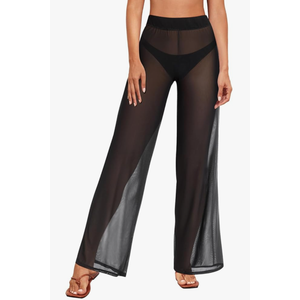 Pinup Fashion Women's Cover Up Pants Crochet Hollow Out Mesh Pants High Waist Swimsuit Beach Bikini Coverup Pants. XXL