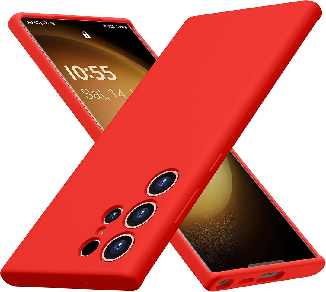 CellEver Soft Silicone Case for Samsung Galaxy S23 Ultra, Slim Fit [Camera & Drop Protection] Shockproof Phone Cover with [Soft Microfiber Lining] 6.8 inch - Bright Red