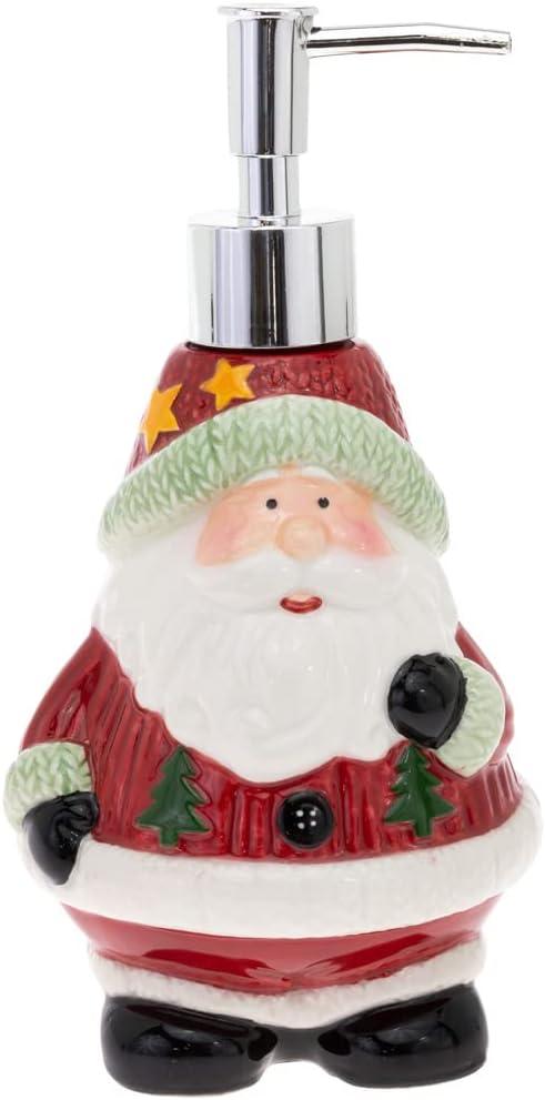 Boston International Ceramic Soap Dispenser Christmas Winter Holiday Refillable Liquid Hand Soap Bottle with Pump, 13-Ounces, Jolly Santa