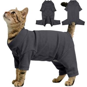 Sticky Hair Cat Clothes, Breathable & Lightweight, Reduces Shedding Fur Pajamas, Full Body Long Sleeve Surgical Bodysuit, Stop Licking & Shedding Darkgrey M