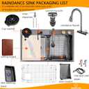 Waterfall kitchen sink 26X20" black Undermount Kitchen Sink with Pull-Out Faucet Stainless Steel Drop In Kitchen Sink Single Bowl with Accessories