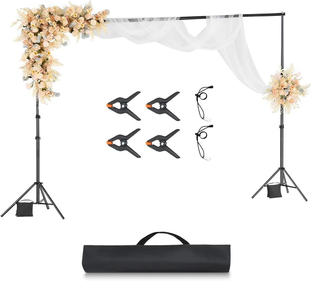 VEVOR Backdrop Stand, 10 x 10 ft Adjustable Photo Backdrop Stand Kit, Portable Background with 4 Crossbars, Heavy Duty Projector Screen , for Wedding, Photo Video Studio & Party