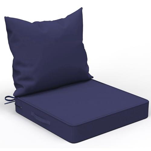 COZEER Patio Chair Cushions 24x24 Inch, Waterproof Fade Resistant Outdoor Cushions for Patio Furniture, Edge Binding Design with Handle, Adjustable Straps & Hook and Loop Fastener