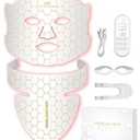 Yahi Red Light Photon Facial & Neck Mask with Remote Control, 7 Custom Modes with Infrared, Portable & Rechargeable with Timer for Home Use, 175 High-Density Light Beads, White