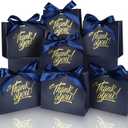 100 Pack Small Thank You Gift Bags, 4.5x1.8x3.9in Party Favor Bags Boxes with Bow Ribbon, Small Paper Gift Bags with Gold Foil Printed, Mini Candy Treat Bags for Birthday Wedding Party Holiday