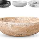 FNTSTICGOODS Travertine Decorative Bowl - 7.8 Diameter & 2 Height - Key Bowl for Entryway Table - Travertine - Organic Modern Centerpiece - Beige/Natural