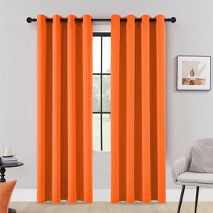 HUTO Blackout Bedroom Curtains Panels 84 Inch - Energy Saving Thermal Insulated Privacy Protect Antique Copper Grommet Sun Block Drapes for Living Room, 1 Pair, 52 by 84 Inch, Vibrant Orange (52"W x 84"L (Pack of 2))