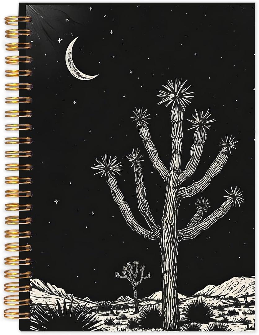 Yhtrg Black and White Boho Western Cactus Spiral Notebooks, Western Journaling Notebook, Eclectic Boho Southwestern Moon Desert Landscape Notebook for Note Taking, 5.5x8.3 Inch