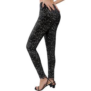 Sparkly Leggings for Women, High Waisted Starry Sky Print Sparkle Pants, Casual Stretch Skinny Legging for Party Holiday, S