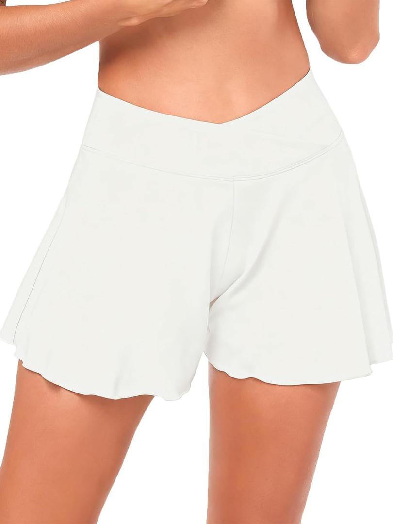 Women's Swim Shorts Bathing Suit Shorts High Waisted Bikini Bottoms Swimsuit Board Short Tankini Swimwear Bottoms (White)