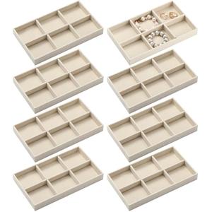 Highergo 8 Pcs Velvet Jewelry Trays Stackable Drawers Organizer Ring Earring Bracelet Necklace Storage Trays, 8.3x4.7x1''(6 Grids)
