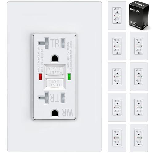 ELECTECK 10 Pack GFCI Outlets 20 Amp, Outdoor Weather Proof (WR), Self-Test GFI Receptacles with LED Indicator, Ground Fault Circuit Interrupter, Screwless Wallplate Included, UL Listed, White