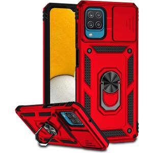 Case for Galaxy A12 Case, Samsung A12 Nacho SM-A125U Case with Slide Camera Cover, Built-in 360 Rotate Ring Kickstand Magnetic Shockproof Phone Cover for Samsung Galaxy A12 Red