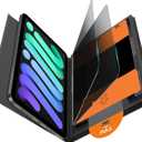 OMOTON 2 Pack Privacy Screen Protector for iPad Mini 7 A17 Pro 7th Generation Mini 6 6th Gen (8.3-inch, 2024/2021), Anti-Spy Tempered Glass with Installation Tray, Case Friendly/Apple Pencil Support (Black)