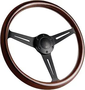 QYMOPAY 14'' 6-Bolt Wood Grain Racing Steering Wheel Vintage Nostalgic Style Car Steering Wheel with Horn Buttons