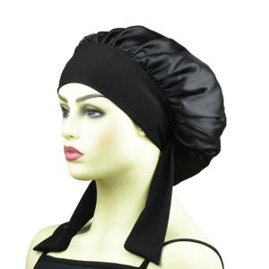 Double Layer Silk Bonnet for Sleeping Women Long Curly Hair Braids, Large Silk Lined Sleep Caps, Satin Bonnet with Tie Band
