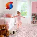Pink Rug for Bedroom Girls, 5x7 Washable Rug for Floral Nursery Decor, Cute Soft Low-Pile Non Slip Indoor Floor Carpet for Baby Kids Room Playroom Living Room Dorm, Pink Multi