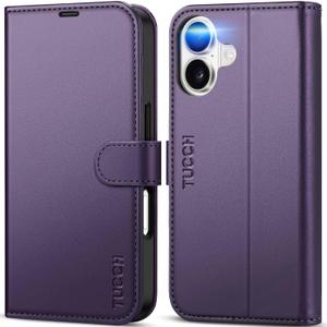TUCCH Case Wallet for iPhone 17 (6.3") 2025, Stand | RFID Blocking | 4 Card Holder | TPU Shockproof Inner Shell | PU Leather | Magnetic Closure Folio Protective Cover | Deep Purple