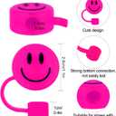 2 x Whaline 6Pcs Smiling Face Straw Covers - Hot Pink Silicone Reusable Topper, Double Sided Pattern Tip Covers 10mm 0.4 Inch for 30 & 40 OZ Tumbler with Handle