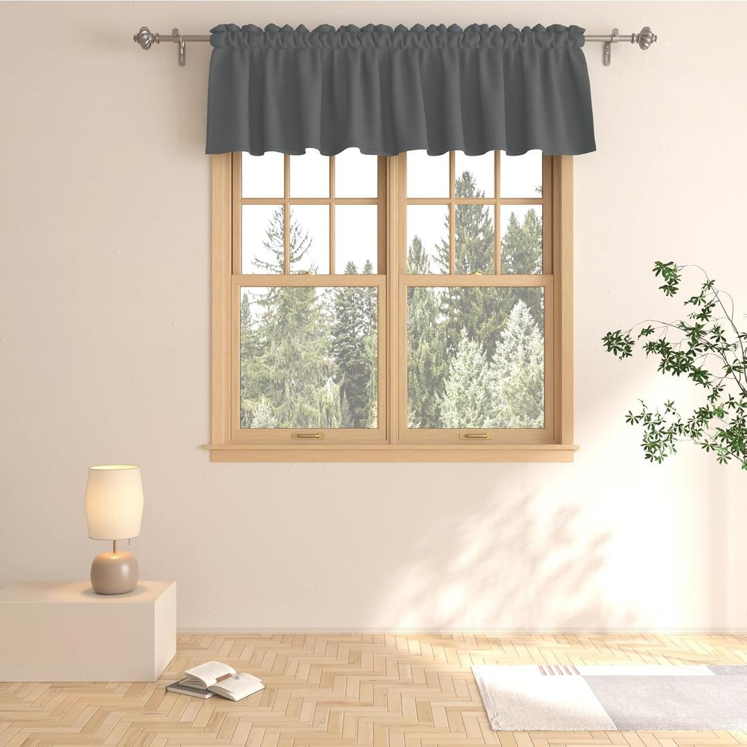 UPOPO Gray Valance Curtains 14 inch Room Darkening Kitchen Window Curtains Living Room Triple Weave Window Treatment Bedroom Bathroom 1 Panel Rod Pocket Short Small Little Mini Curtain Topper 72"x14" (Charcoal Grey)